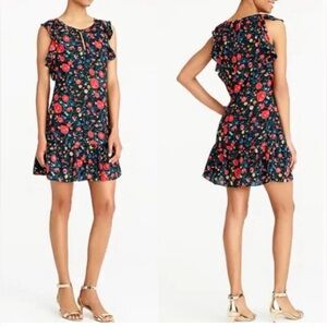 J Crew Black Floral Flutter Sleeve Shift Keyhole Dress Size Medium